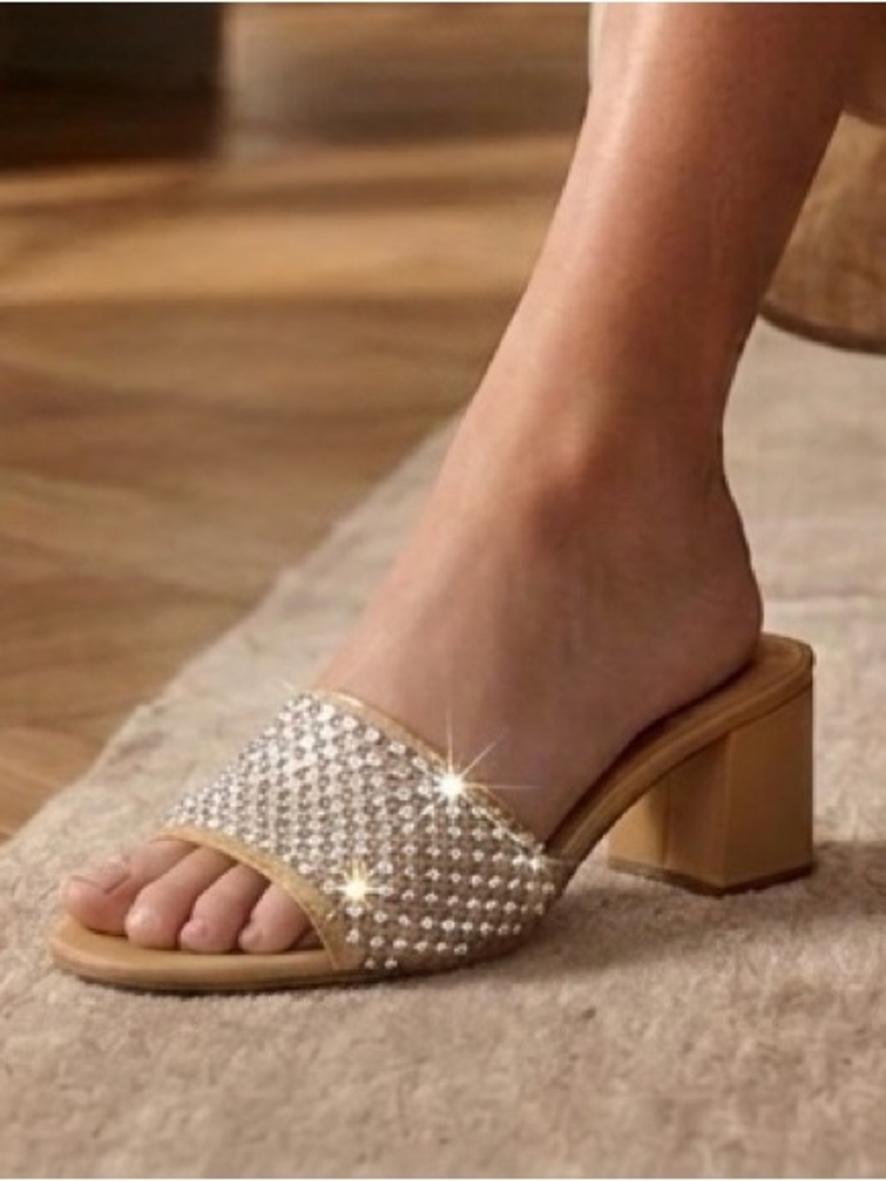 J. Crew Rhinestone Block Heel Slide Sandal - Nude